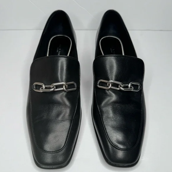 RAG & BONE Aslen Black Leather Loafer With Silver Chain Detail Square Toe Sz 40 - Picture 5 of 16